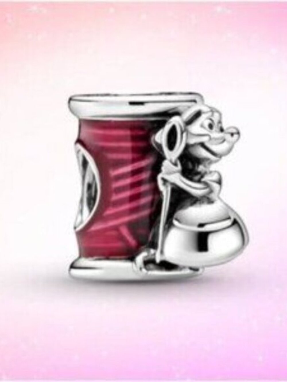 Pandora Silver Mouse Charm with Deep Red Enamel
